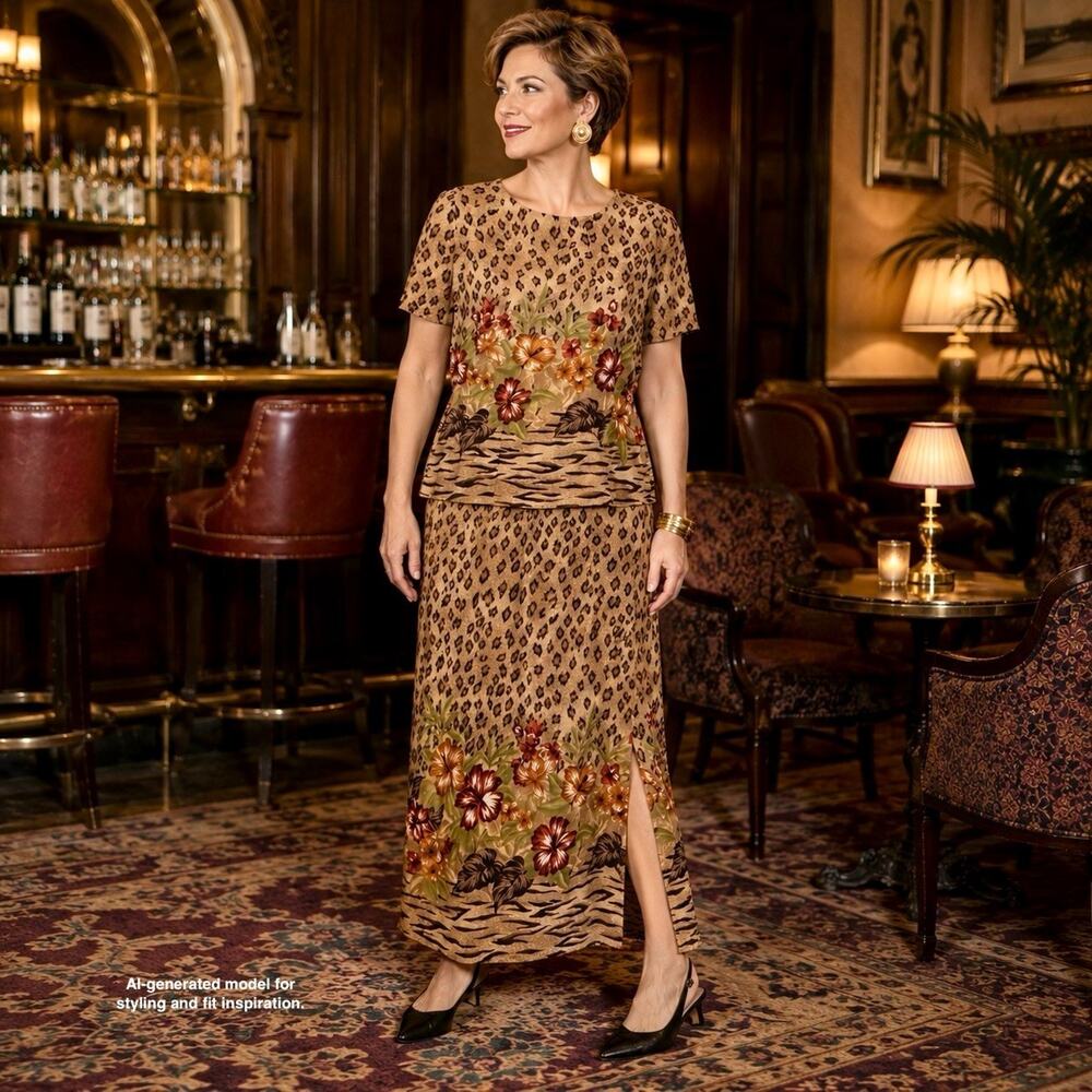 Vintage 80s Scarlett Maxi Dress Size 16 Leopard Floral Animal Print Mob Wife